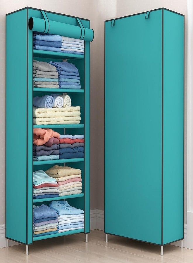 VIPEK Foldable Wardrobe for Clothes, Cloth Organizer for Storage with 6 Shelves, Multipurpose Clothes Rack for Home & Bedroom, Firozi - Image 1